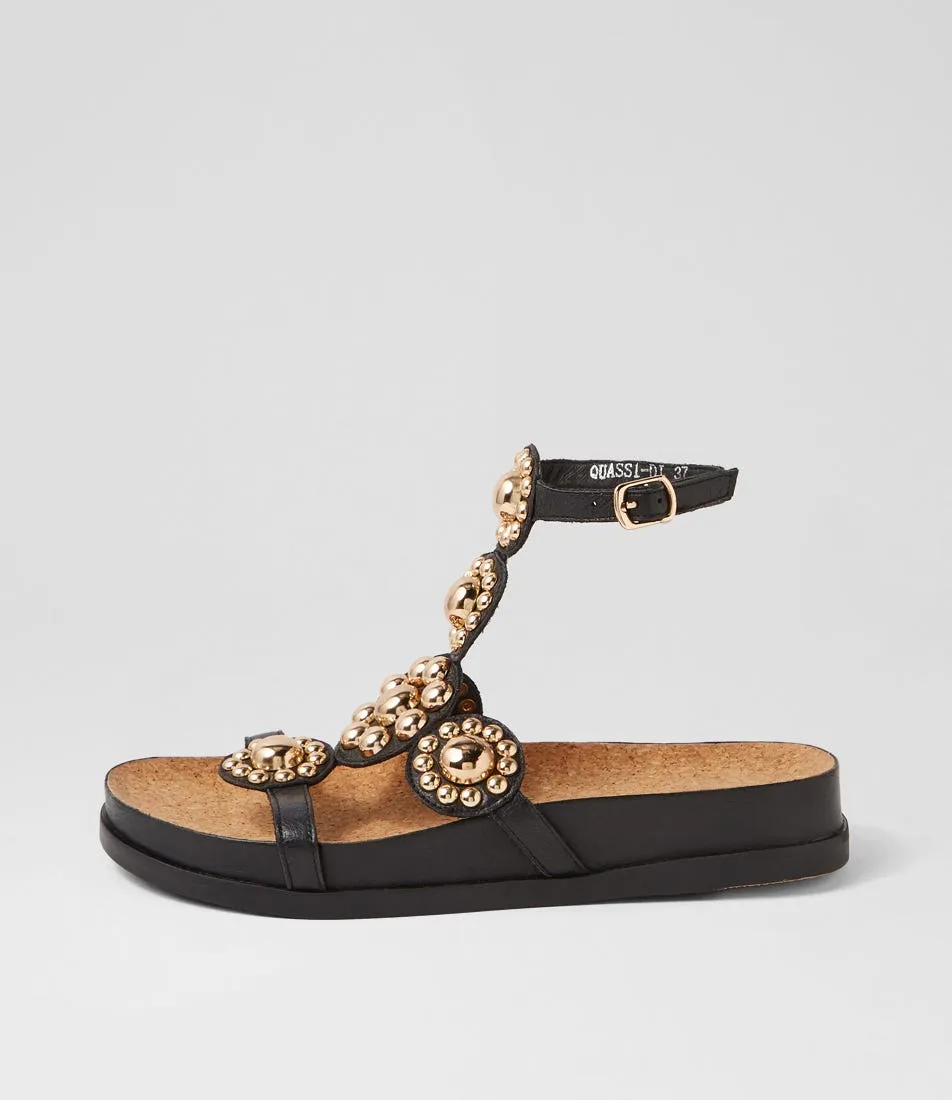 DJANGO & JULIETTE Quassi Black Gold Leather Sandals