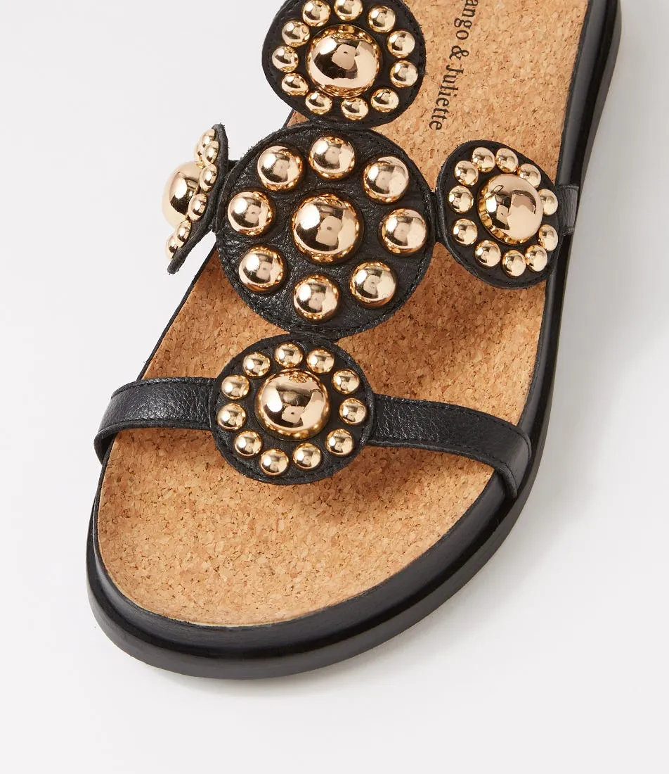 DJANGO & JULIETTE Quassi Black Gold Leather Sandals