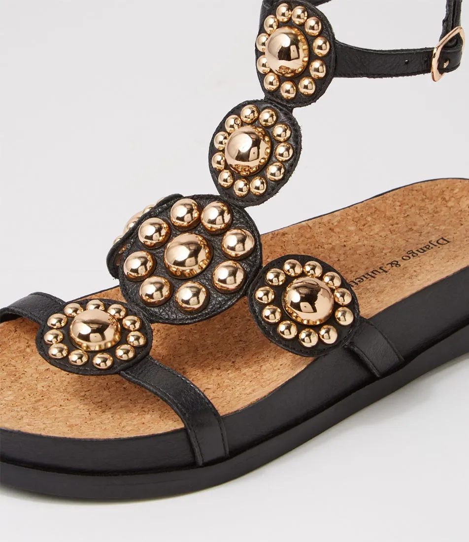 DJANGO & JULIETTE Quassi Black Gold Leather Sandals