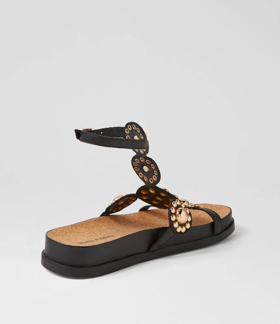 DJANGO & JULIETTE Quassi Black Gold Leather Sandals