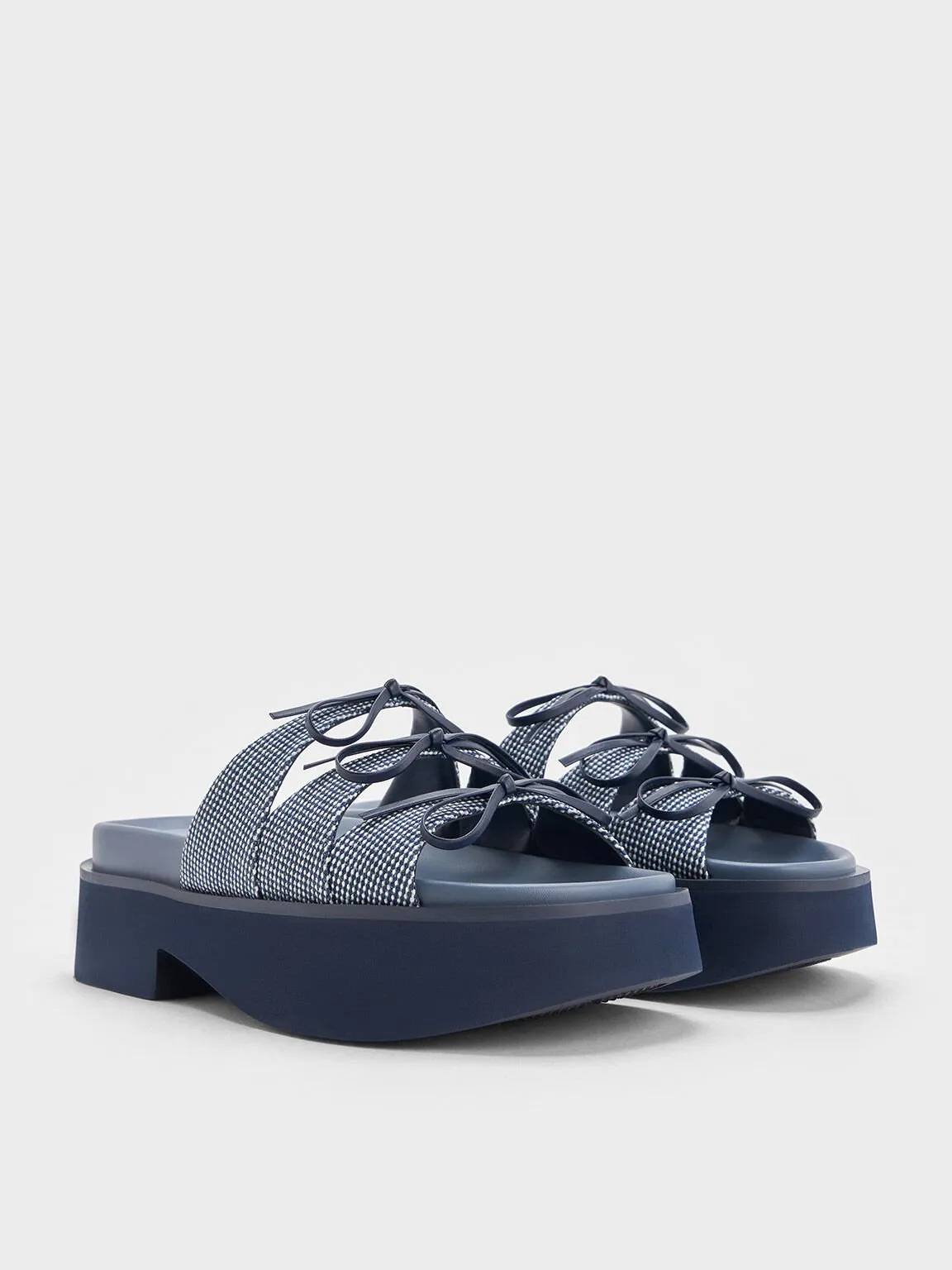 Dorri Textured Triple-Bow Platform Sandals - Blue