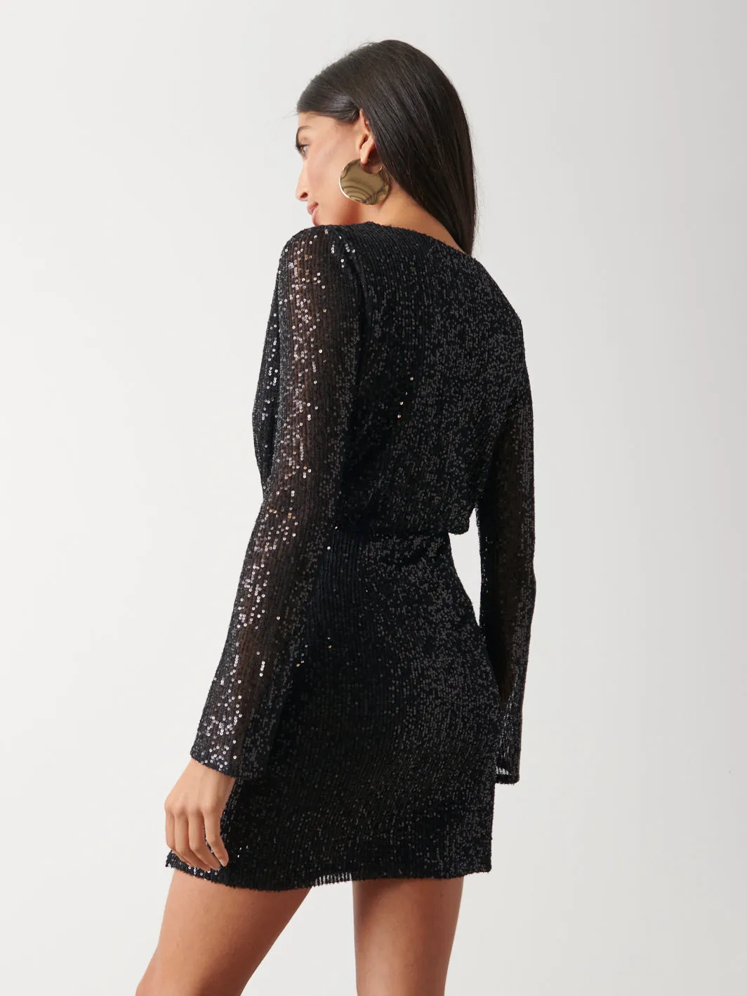 Dulcie Mini Wrap Sequin Dress - Black