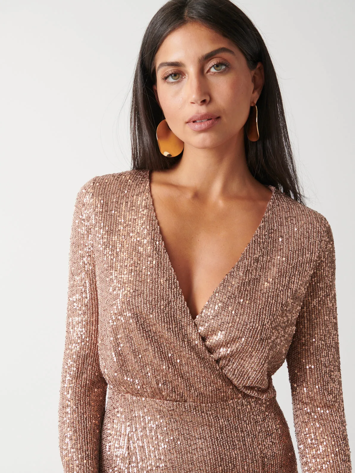 Dulcie Mini Wrap Sequin Dress - Mocha