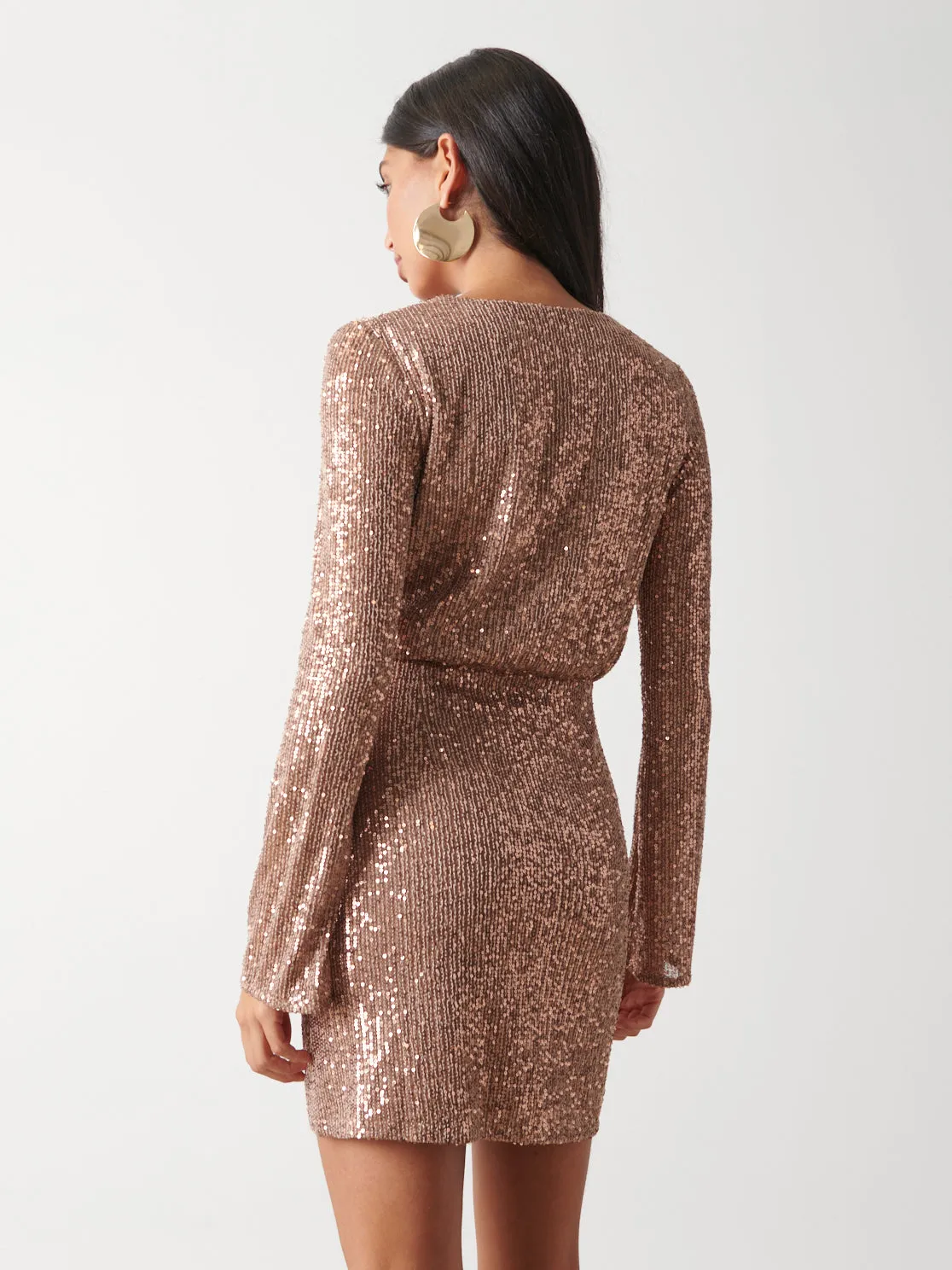 Dulcie Mini Wrap Sequin Dress - Mocha