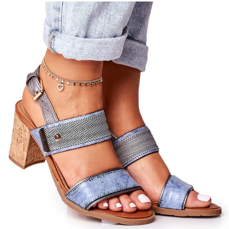 Emma Blue Sandals On A Cork Bar