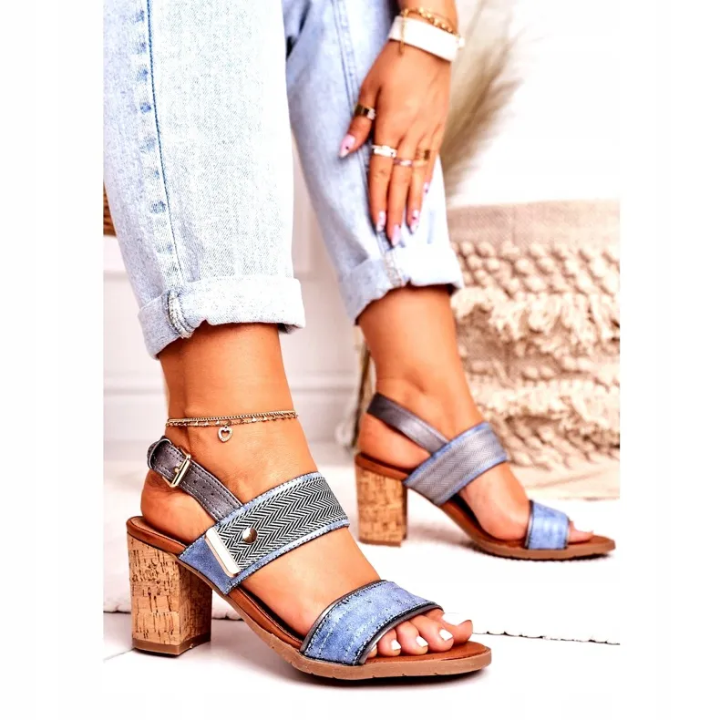 Emma Blue Sandals On A Cork Bar