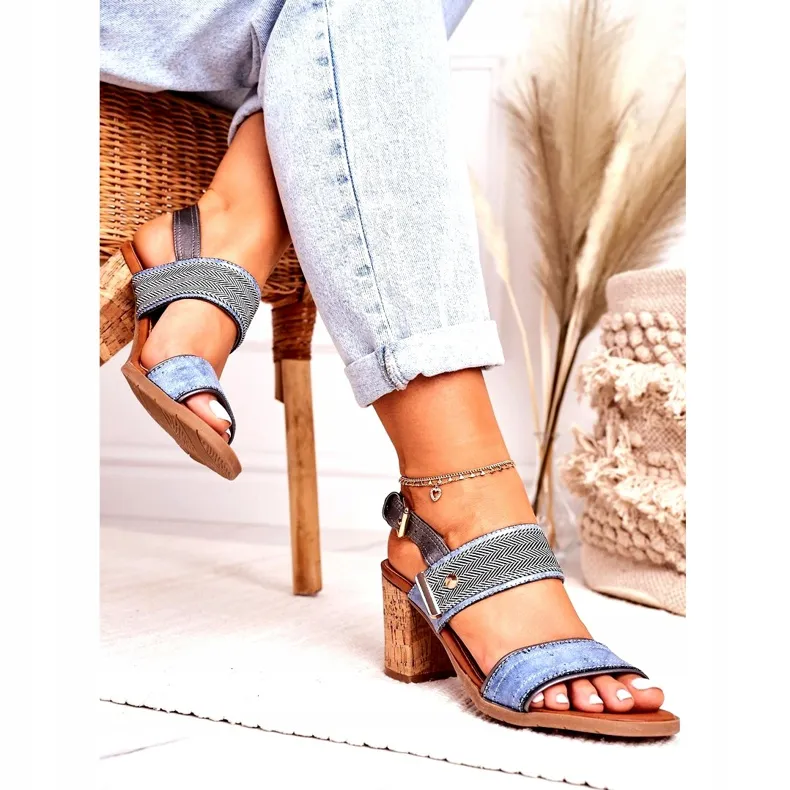 Emma Blue Sandals On A Cork Bar