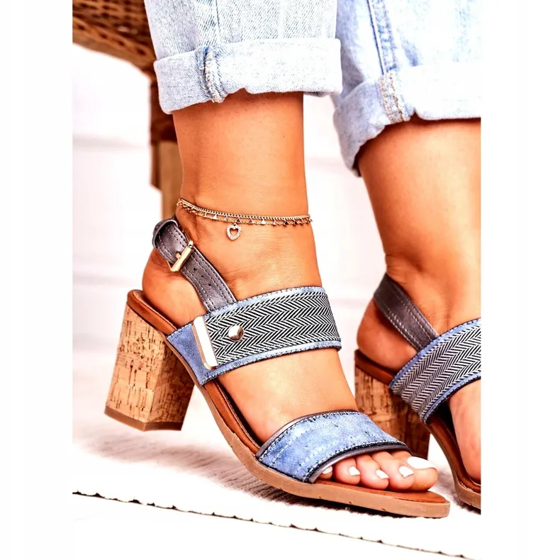 Emma Blue Sandals On A Cork Bar