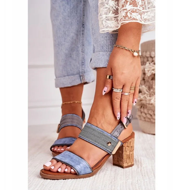 Emma Blue Sandals On A Cork Bar