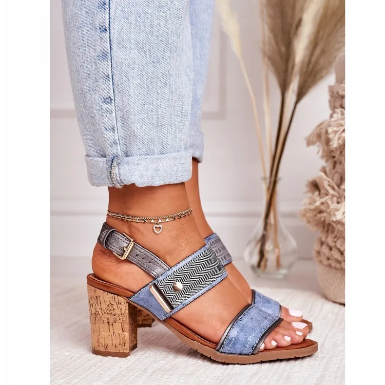 Emma Blue Sandals On A Cork Bar