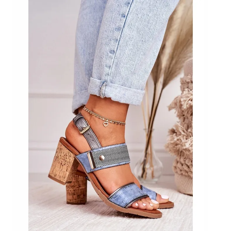 Emma Blue Sandals On A Cork Bar