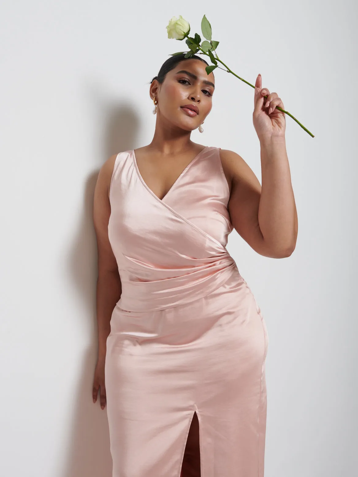 Esmee Wrap Maxi Bridesmaid Dress Curve - Blush