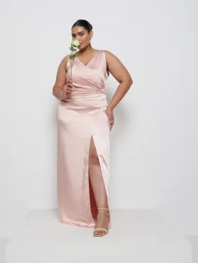 Esmee Wrap Maxi Bridesmaid Dress Curve - Blush