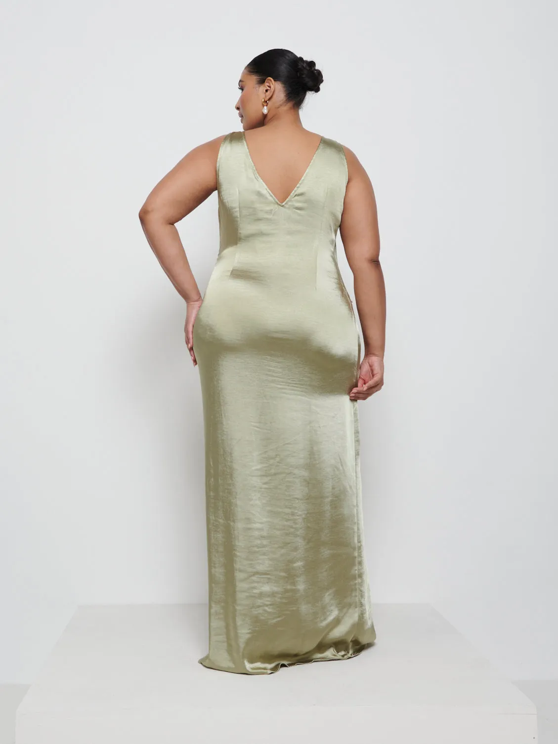 Esmee Wrap Maxi Bridesmaid Dress Curve - Olive