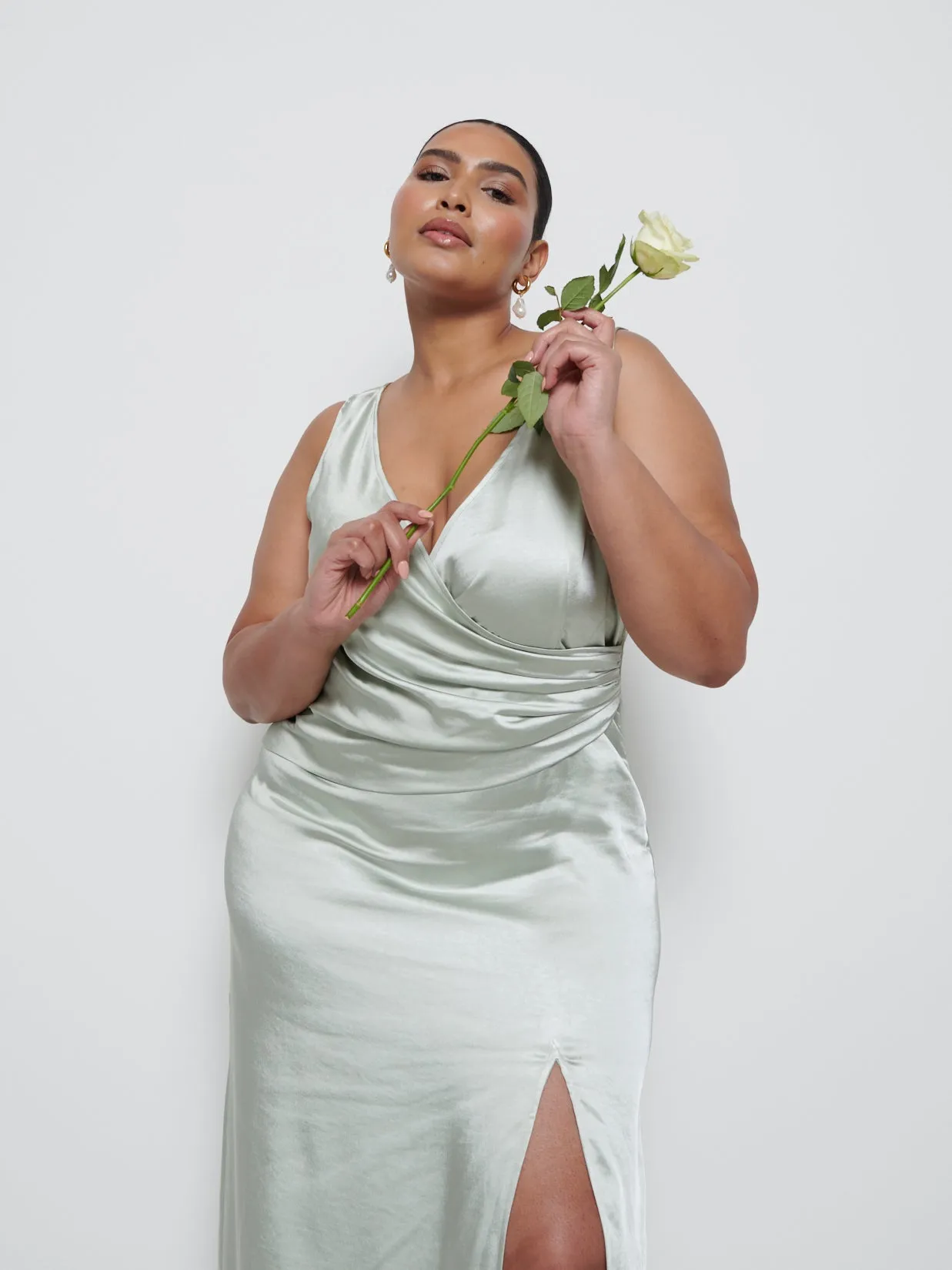 Esmee Wrap Maxi Bridesmaid Dress Curve - Sage