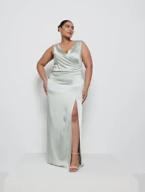 Esmee Wrap Maxi Bridesmaid Dress Curve - Sage