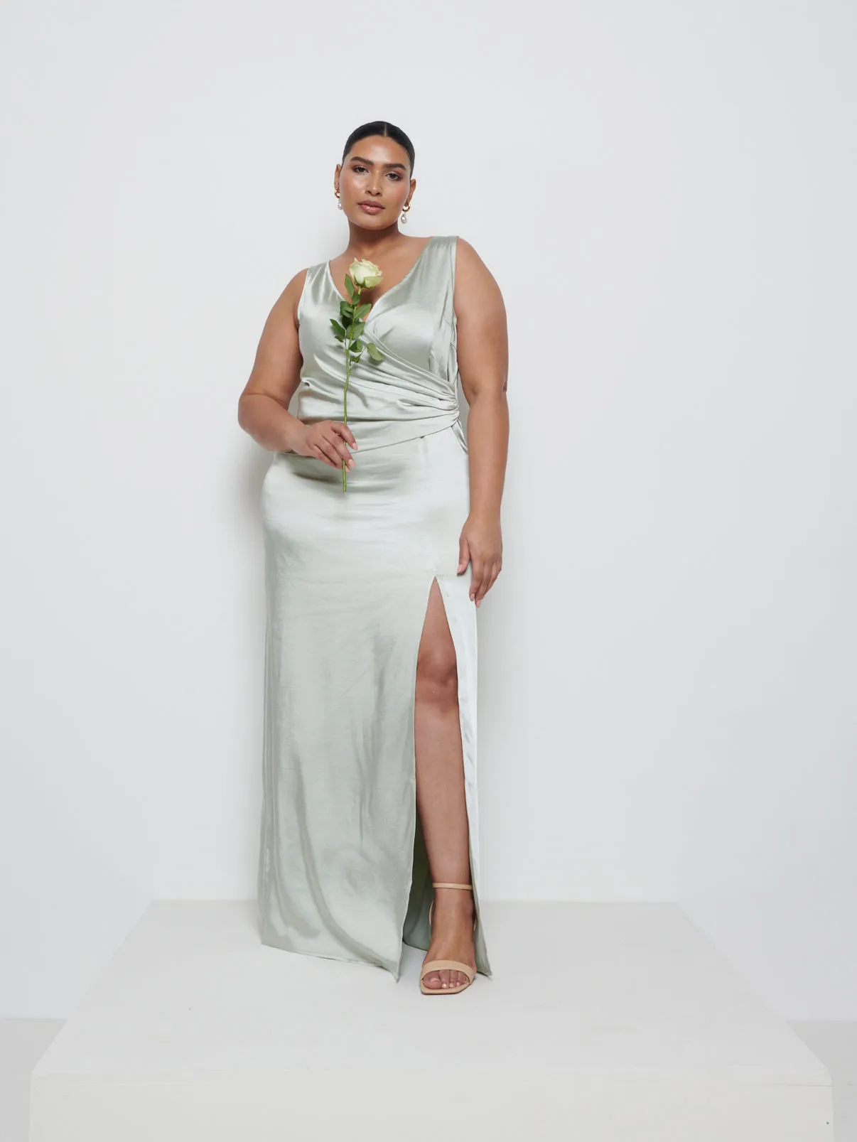 Esmee Wrap Maxi Bridesmaid Dress Curve - Sage