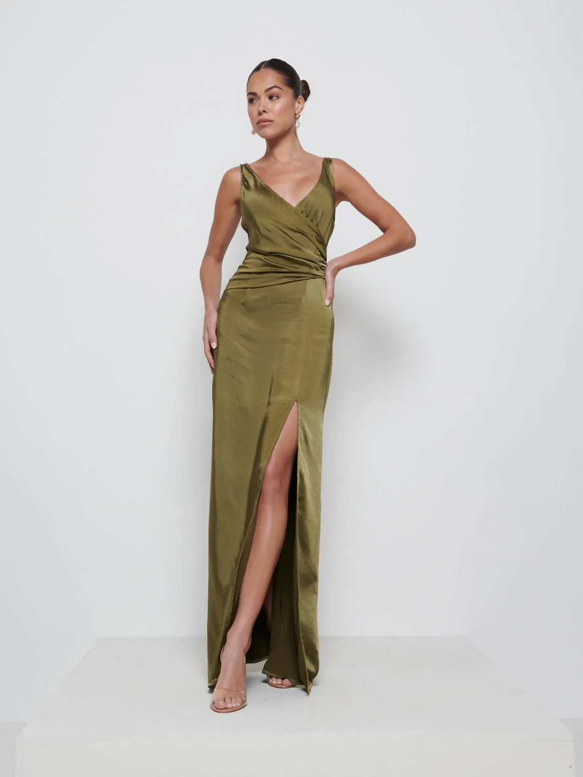 Esmee Wrap Maxi Bridesmaid Dress - Dark Olive