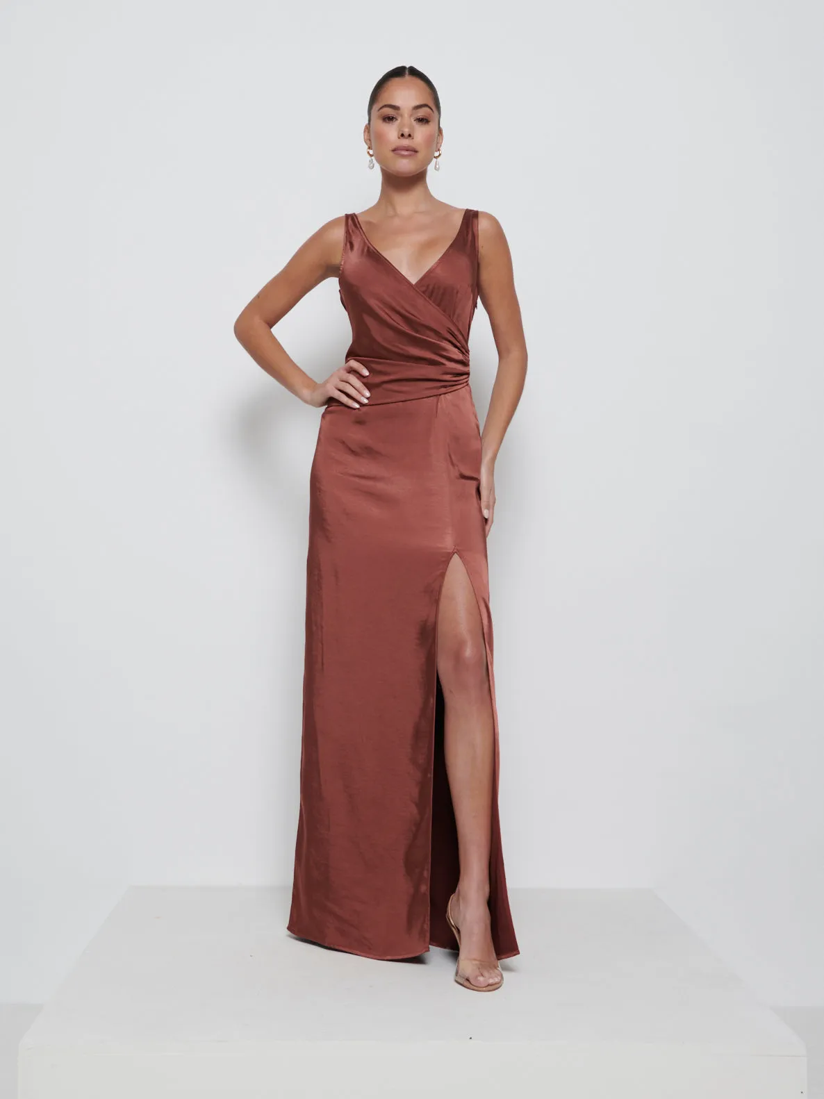 Esmee Wrap Maxi Bridesmaid Dress - Mahogany