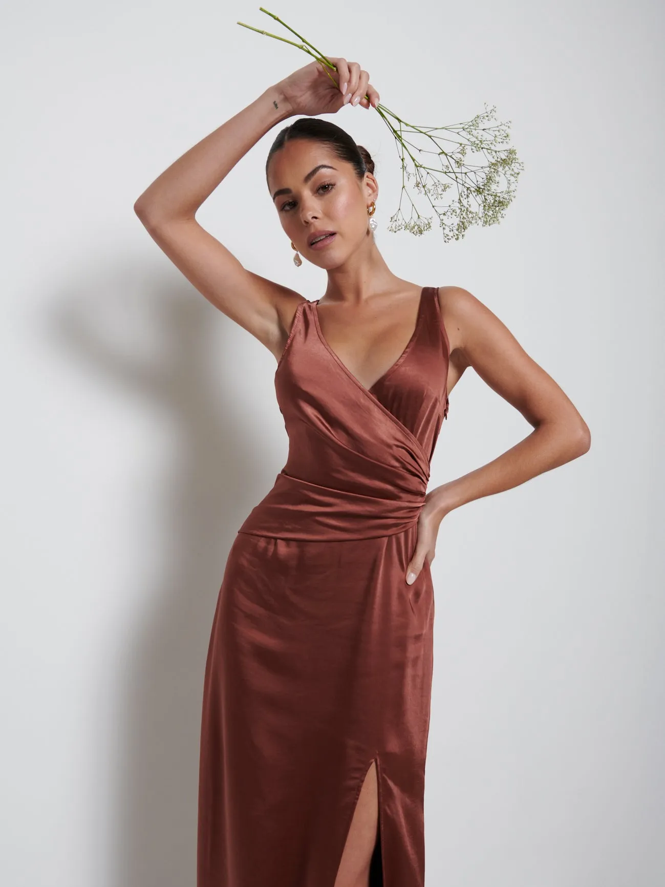 Esmee Wrap Maxi Bridesmaid Dress - Mahogany