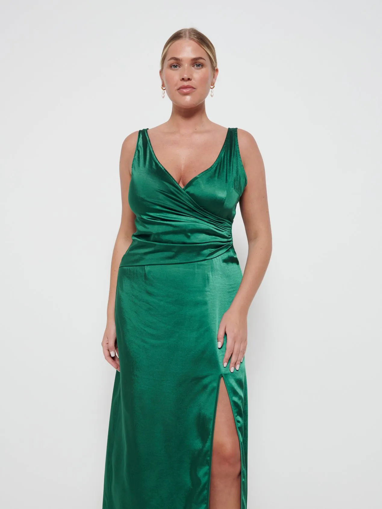 Esmee Wrap Maxi Bridesmaid Dress - Matte Emerald