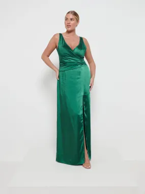 Esmee Wrap Maxi Bridesmaid Dress - Matte Emerald