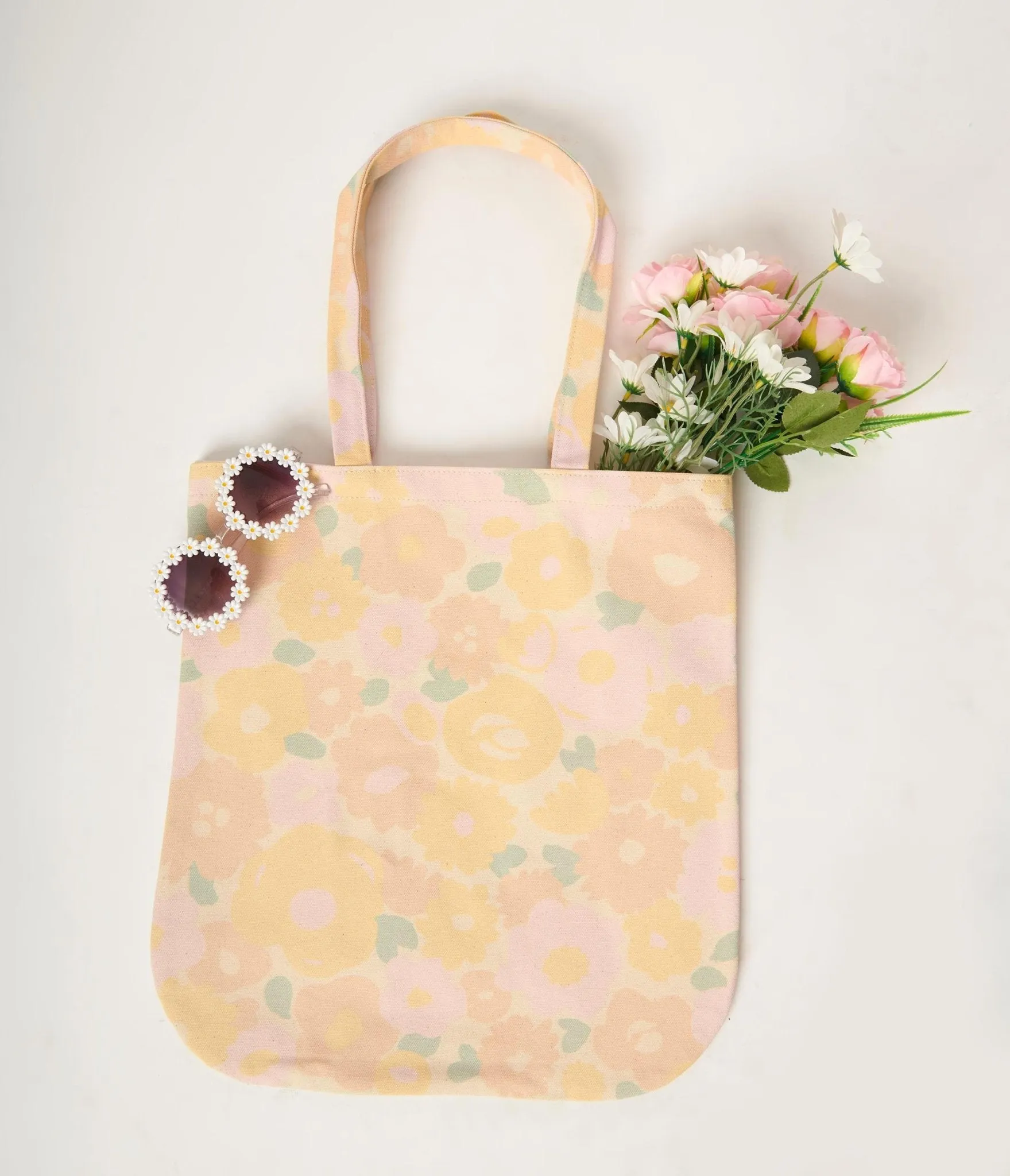 Floral Print Canvas Tote Bag