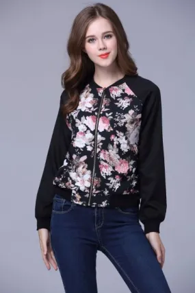 Flower print baseball jacket for women Roses