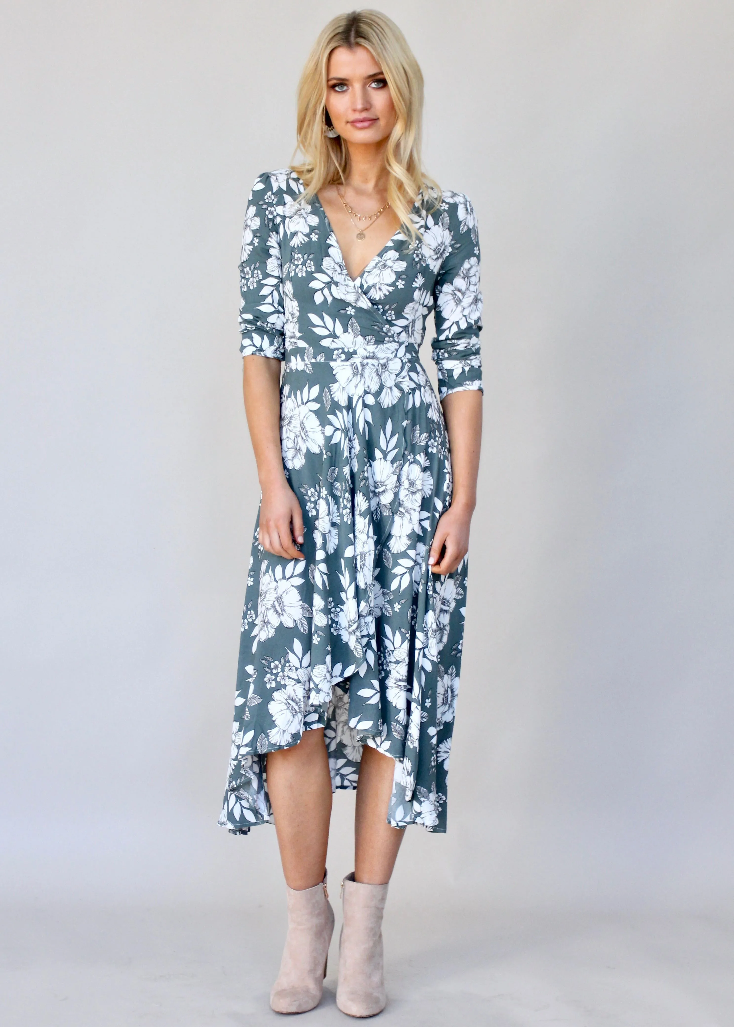 Forever Mine Midi Wrap Dress - Sage Floral