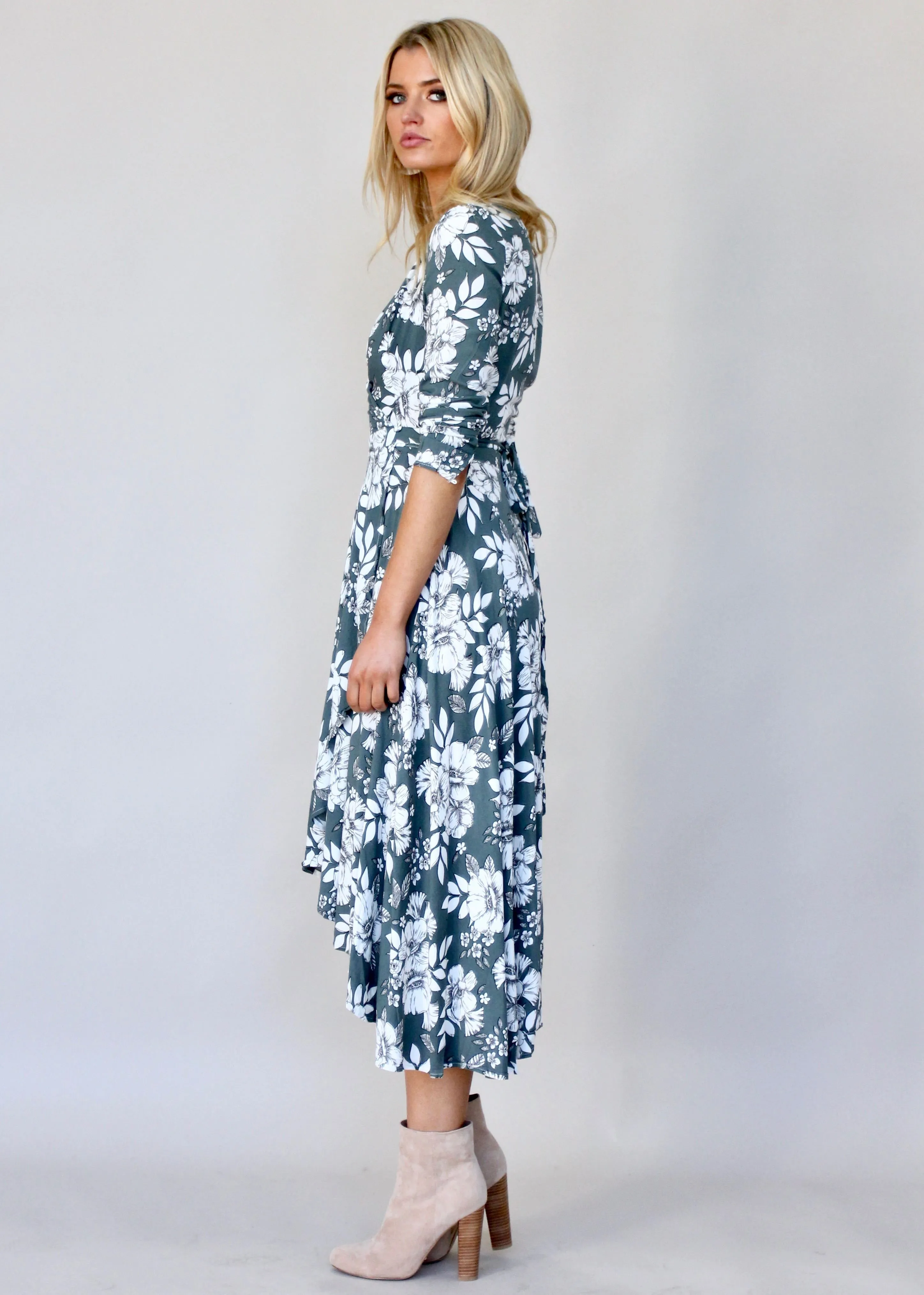 Forever Mine Midi Wrap Dress - Sage Floral