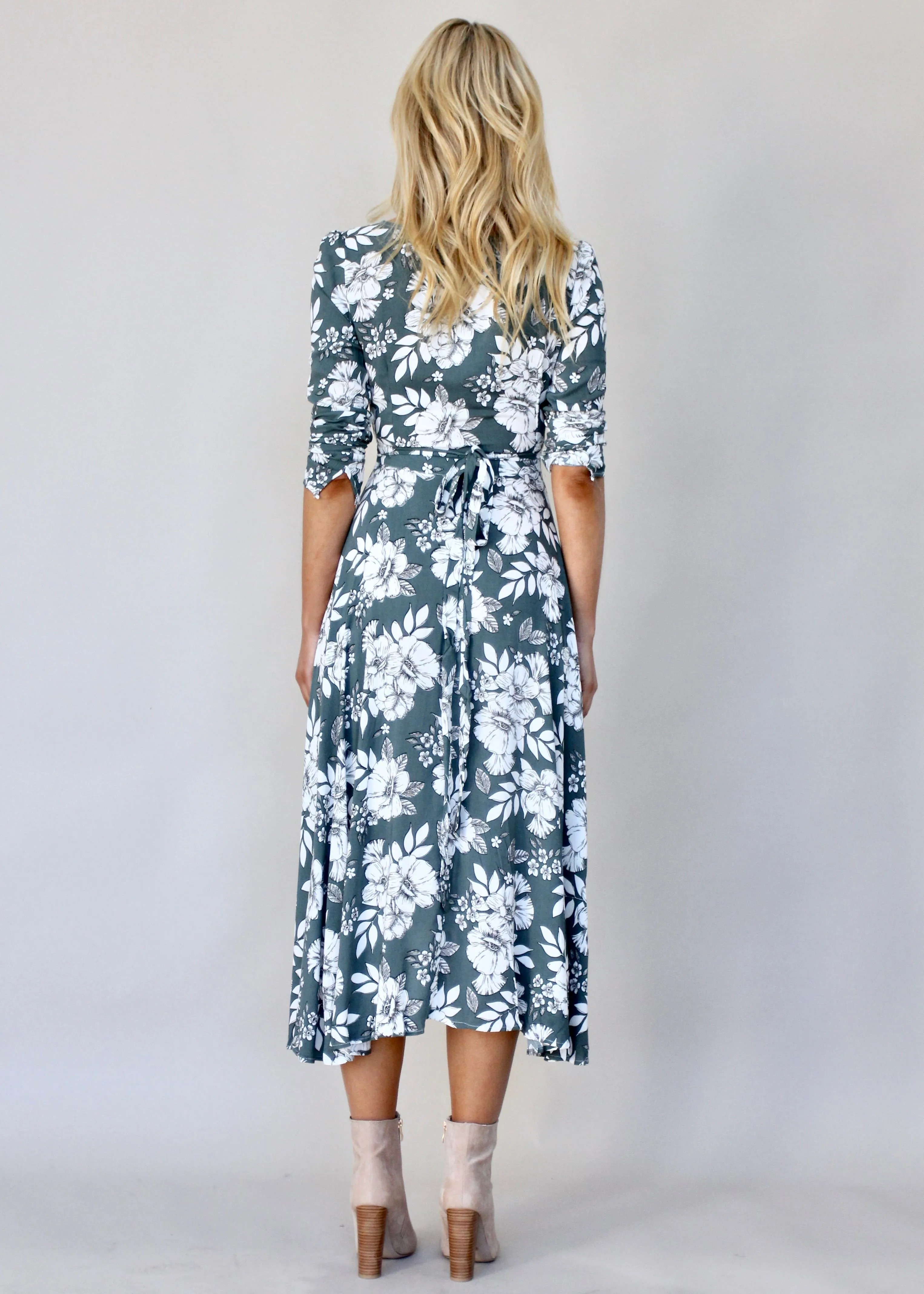 Forever Mine Midi Wrap Dress - Sage Floral