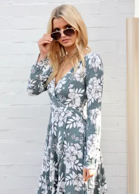 Forever Mine Midi Wrap Dress - Sage Floral