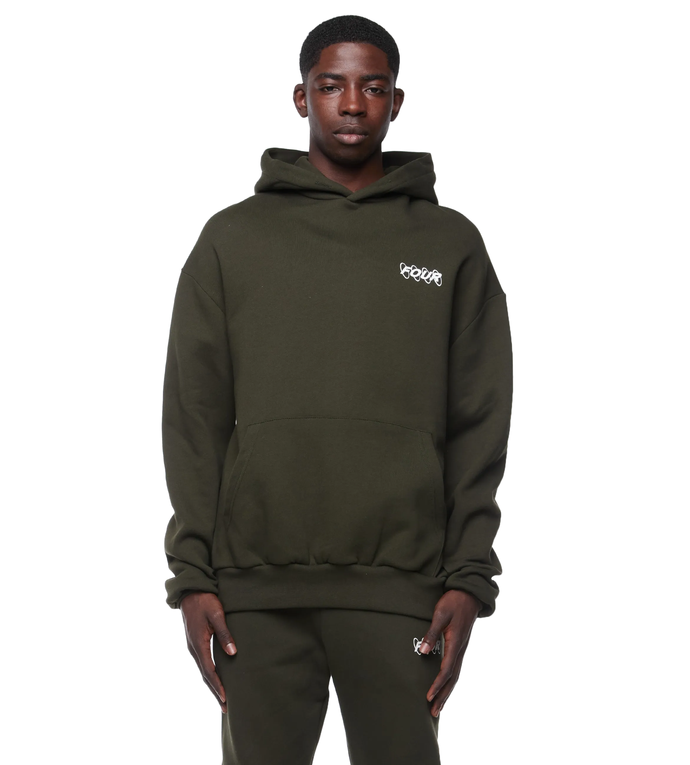 FOUR    Circles Logo Hoodie Army Green