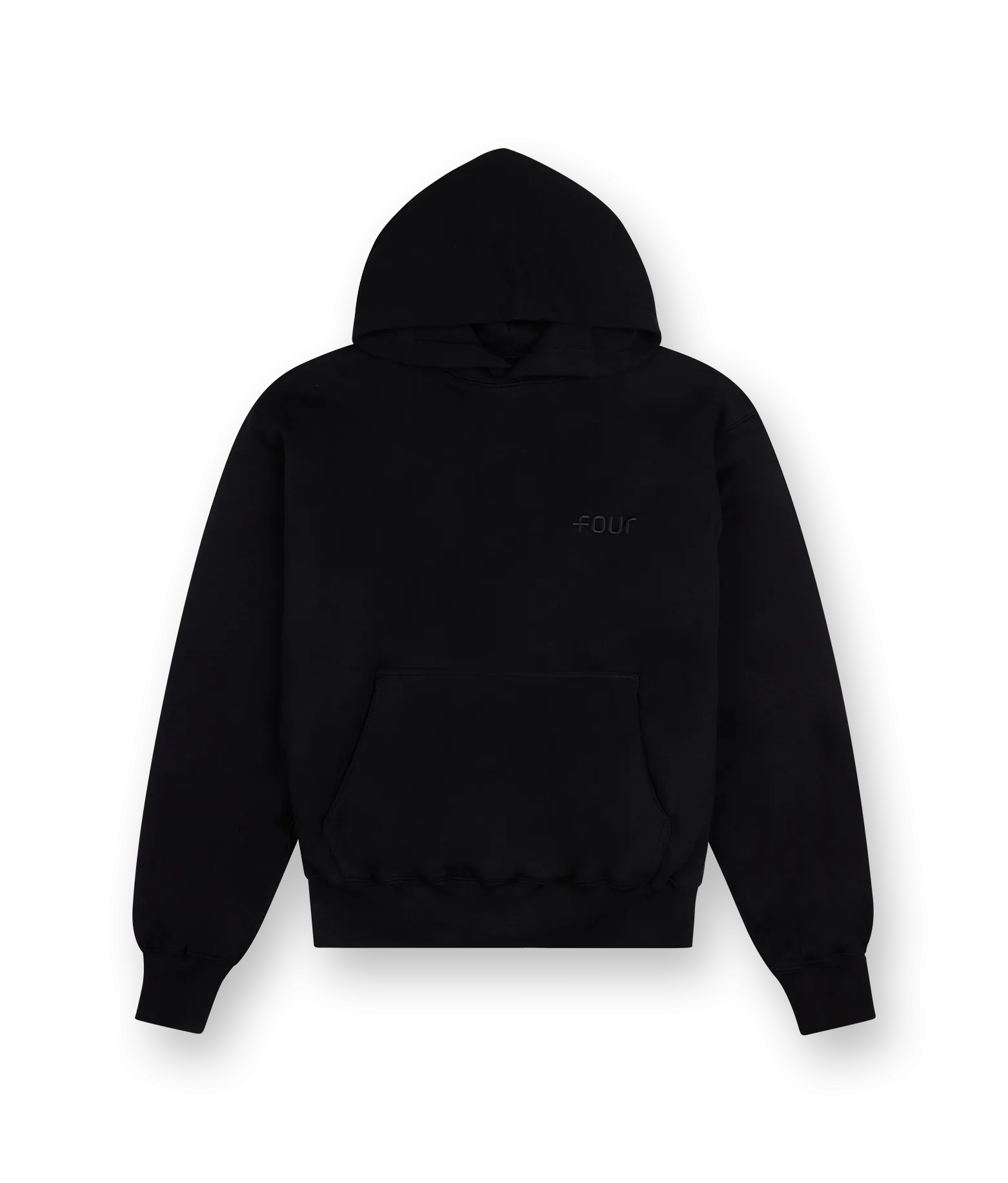 FOUR    Double Layered Hoodie Logo Embroidery All Black