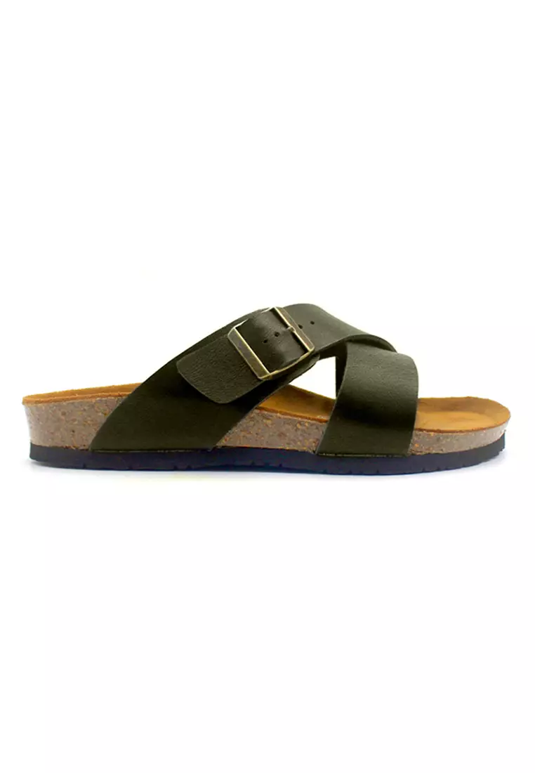 Frankfurt - Khaki Leather Sandals & Flip Flops