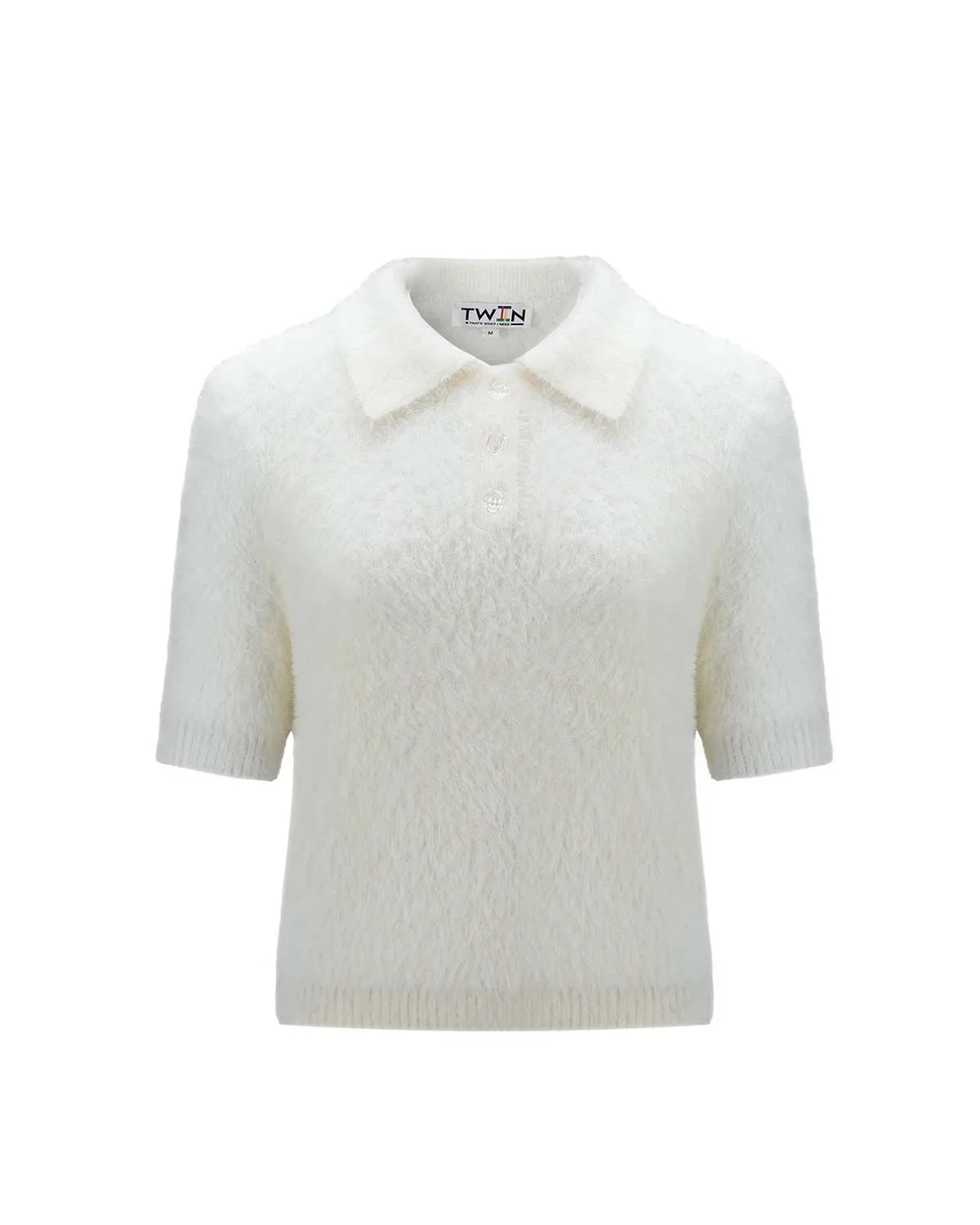 Fuzzy Cropped Polo - Cream