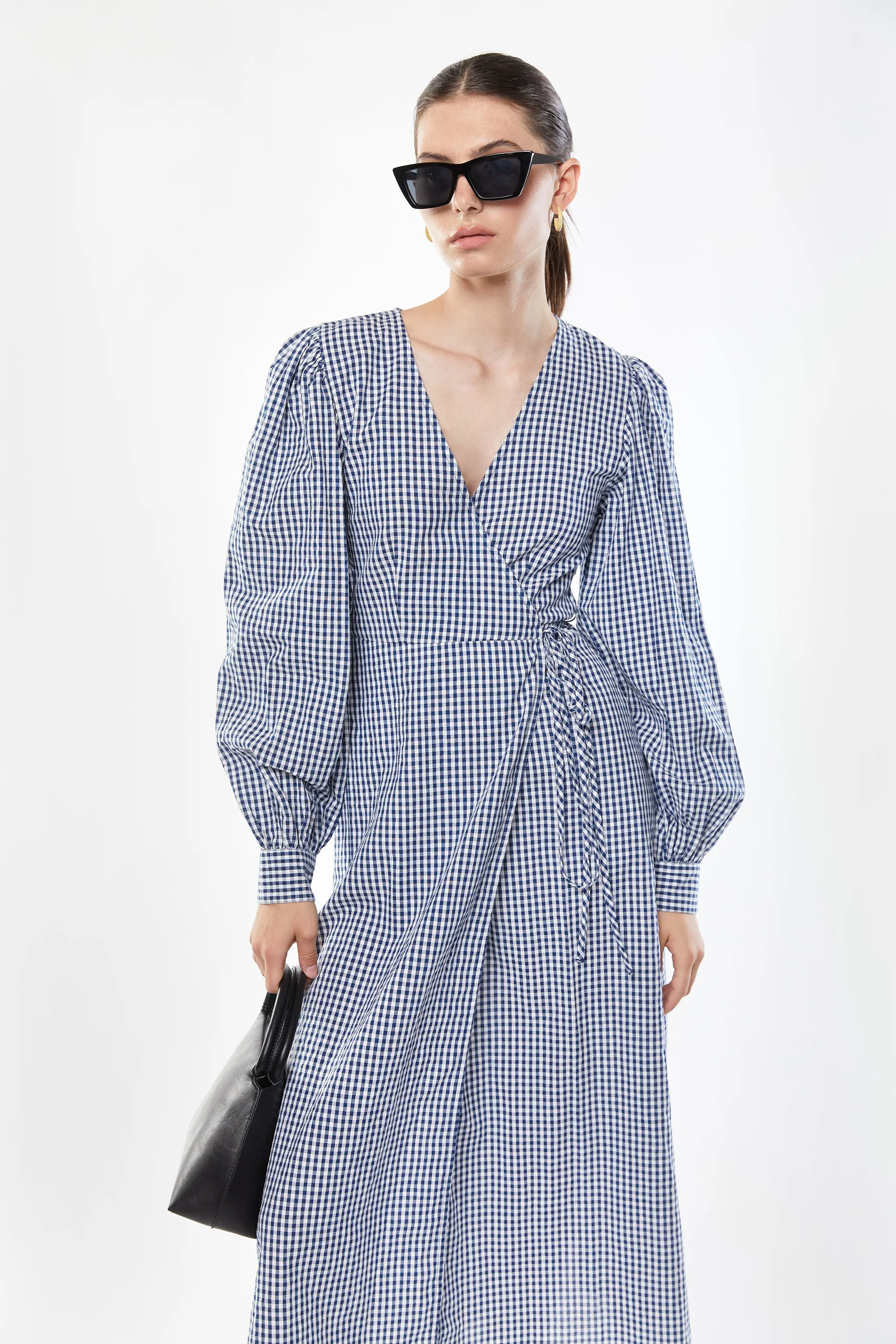 GINGHAM SEERSUCKER WRAP DRESS