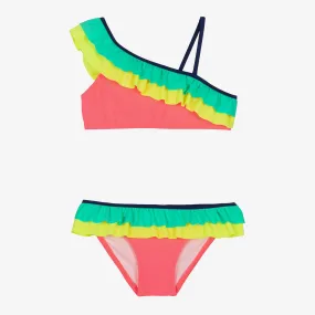 Girls Neon Pink Colourblock Bikini