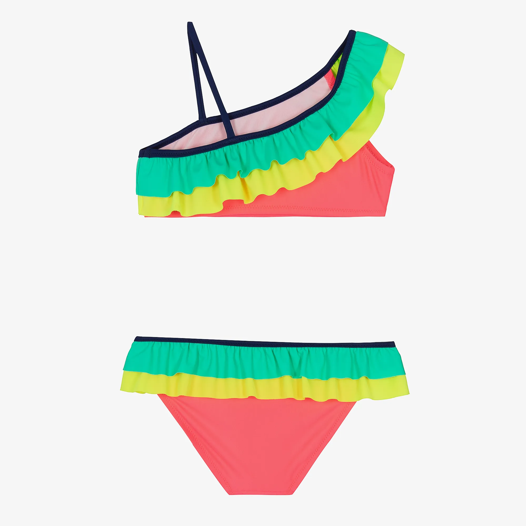 Girls Neon Pink Colourblock Bikini