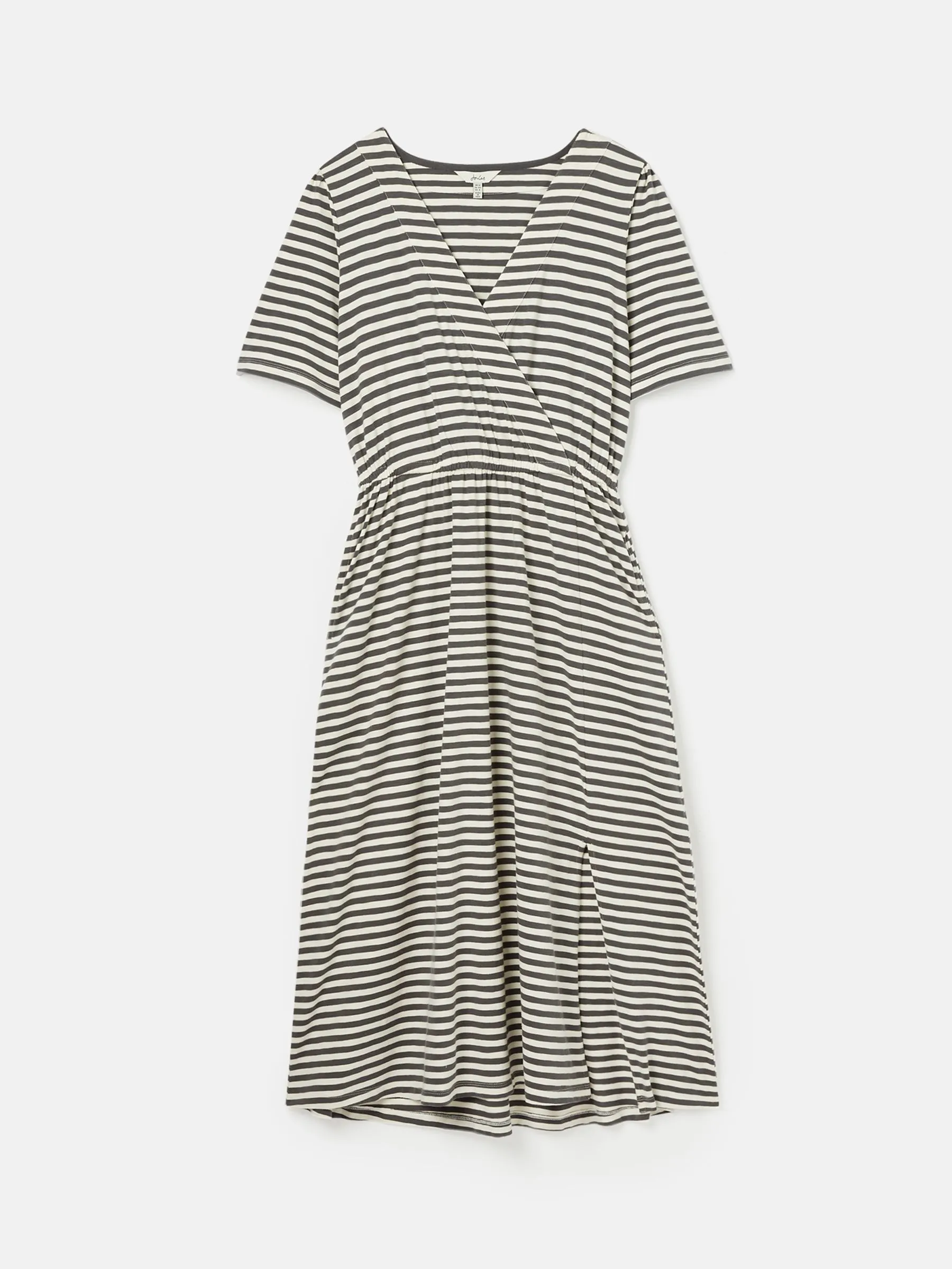 Grey Striped Wrap Midi Dress