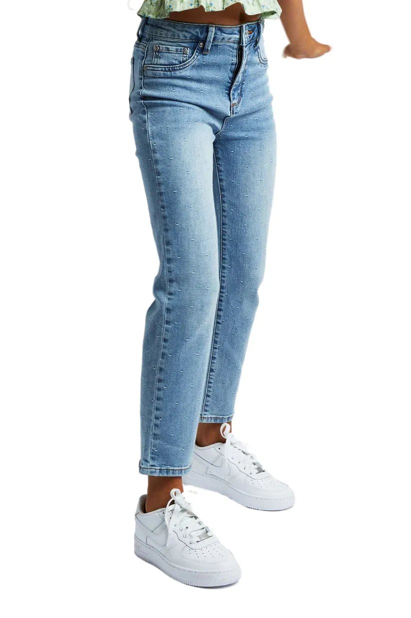 High Rise Straight Crop Jeans | Polkadot Jacquard