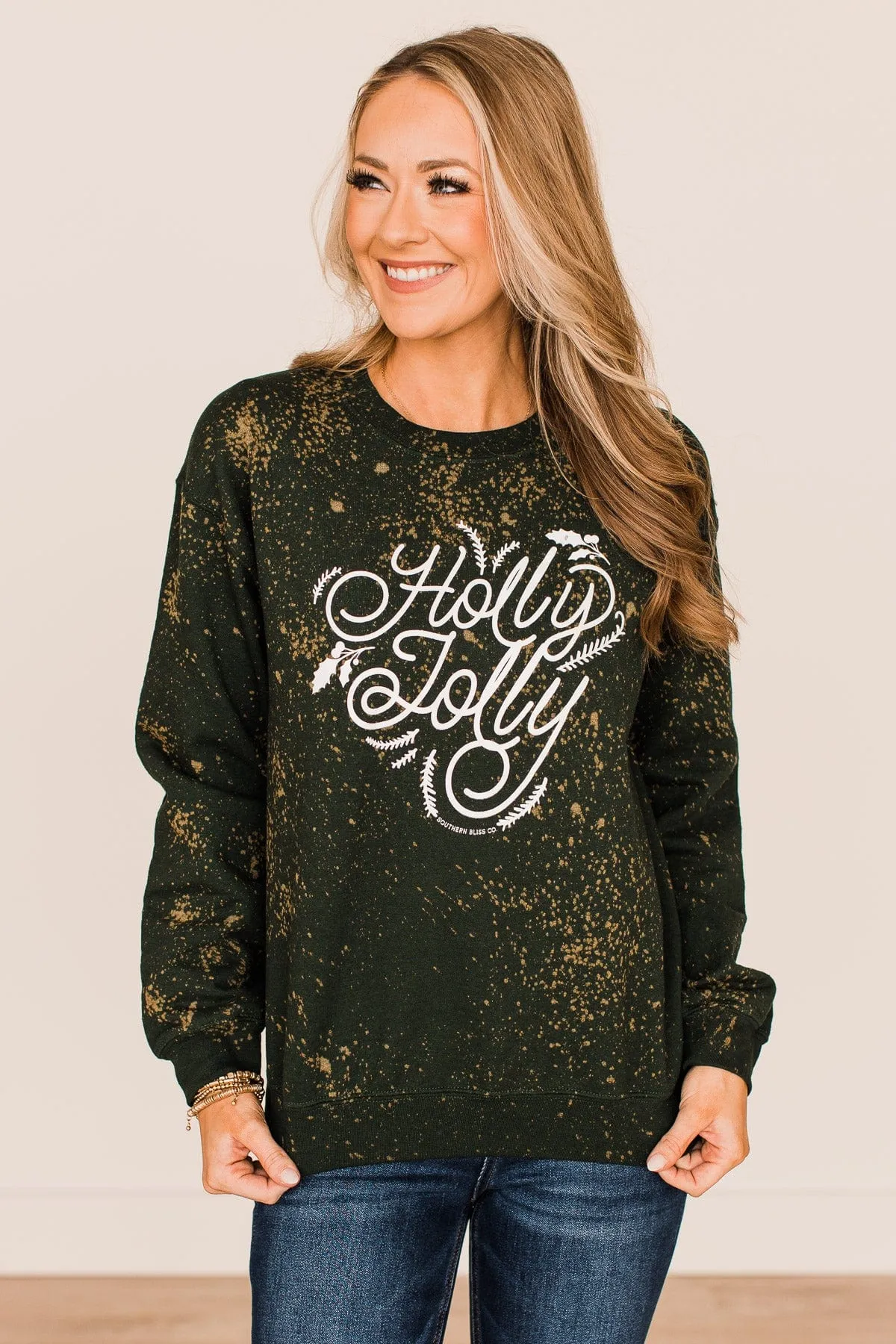 Holly Jolly Bleached Pullover- Wintergreen