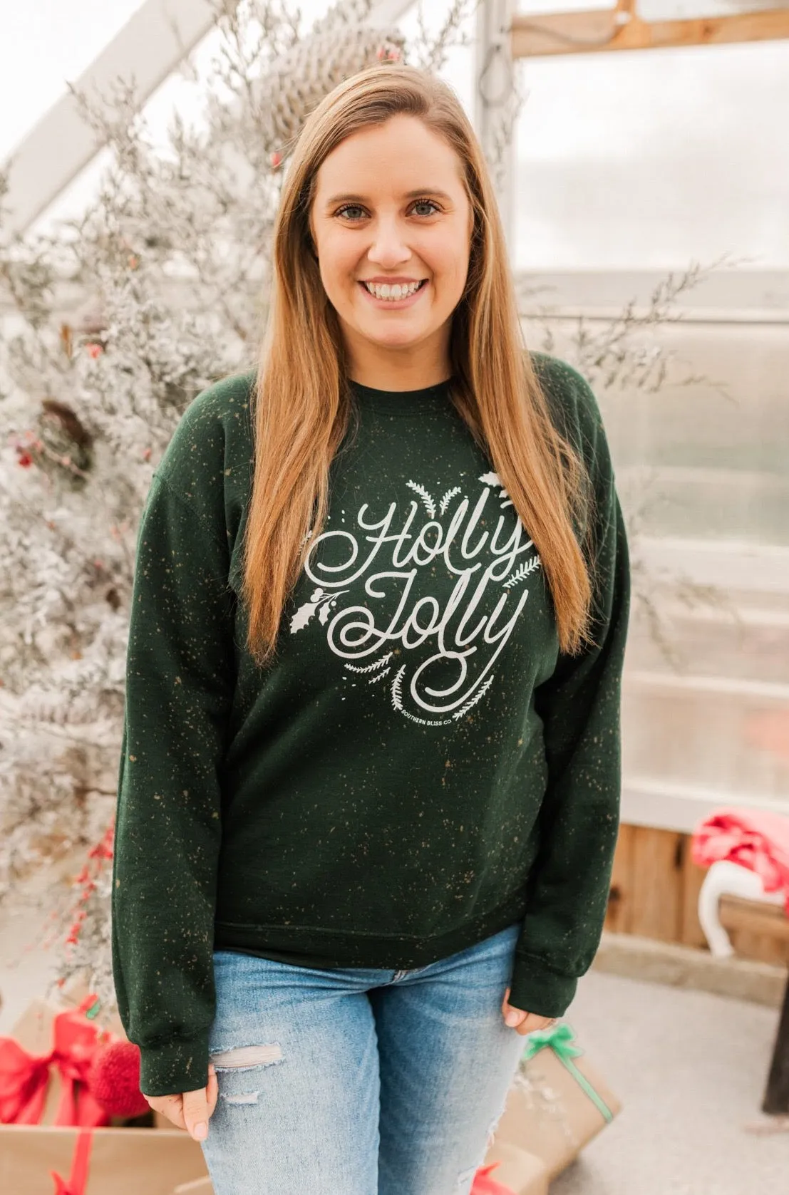 Holly Jolly Bleached Pullover- Wintergreen