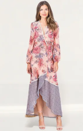 Hope & Ivy Floral Contrast Wrap Maxi Dress