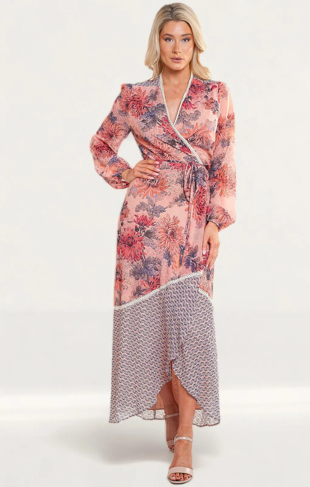 Hope & Ivy Floral Contrast Wrap Maxi Dress