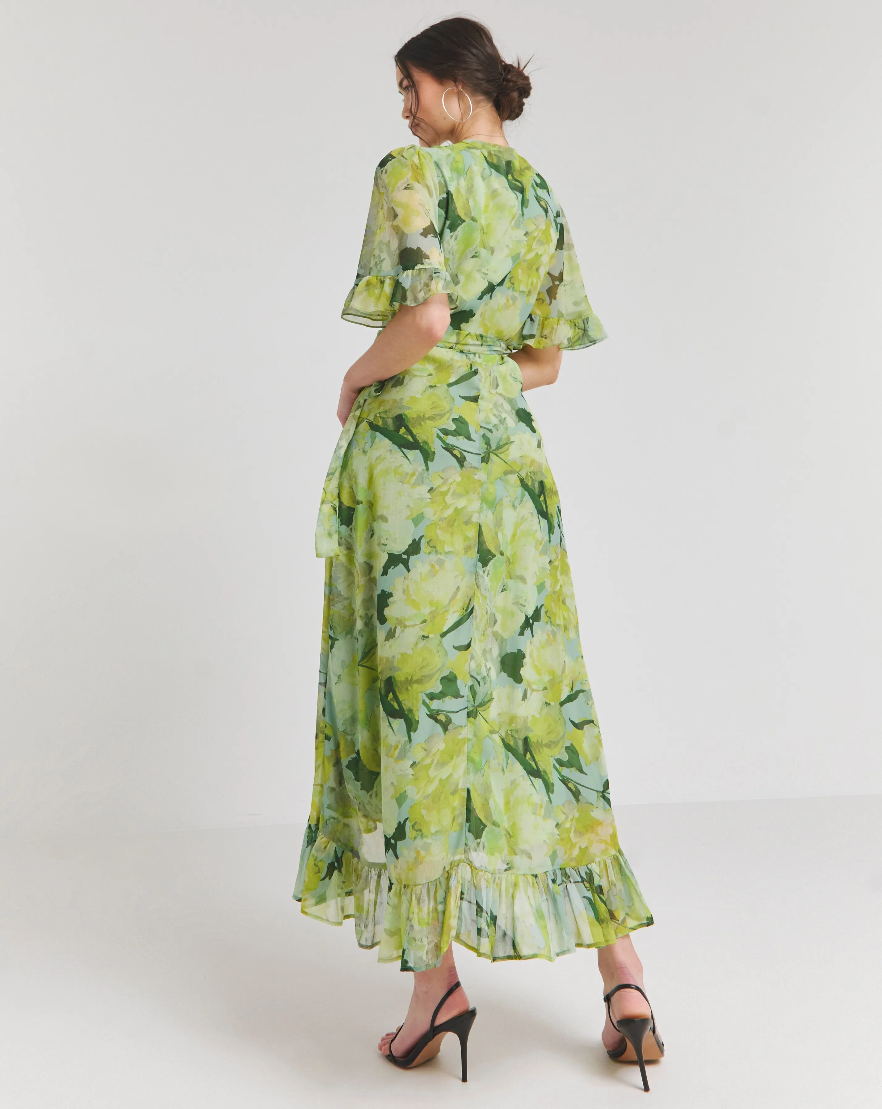 Hope & Ivy Mirren Green Flutter Sleeve Wrap Maxi Dress | Simply Be