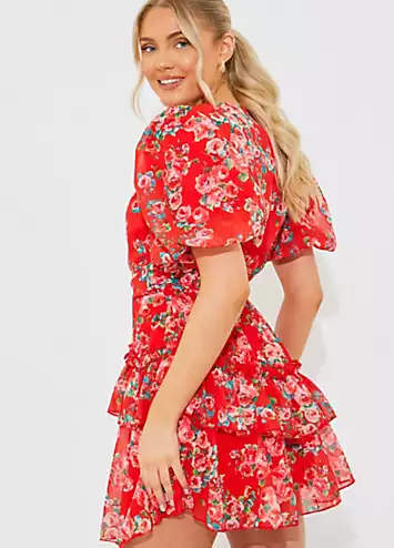 In The Style x Wrap Mini Dress in Rose Floral Print | Grattan