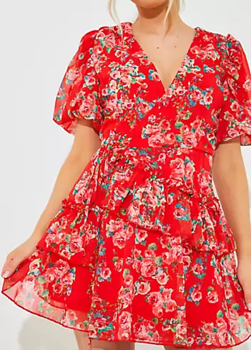 In The Style x Wrap Mini Dress in Rose Floral Print | Grattan