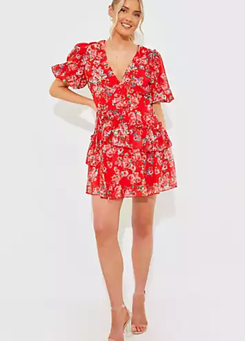 In The Style x Wrap Mini Dress in Rose Floral Print | Grattan