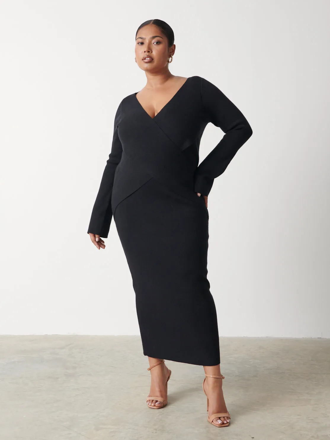 Jacklin Wrap Midaxi Dress Curve - Black